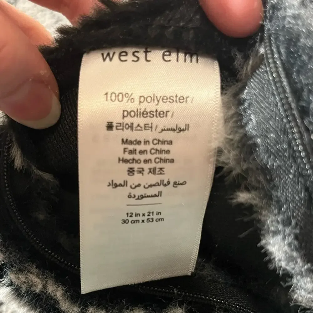 West Elm gray accent pillow cover, faux chinchilla